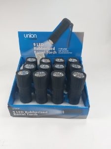 Union 9LED Rubber Barrel Torch (Tray of 12)